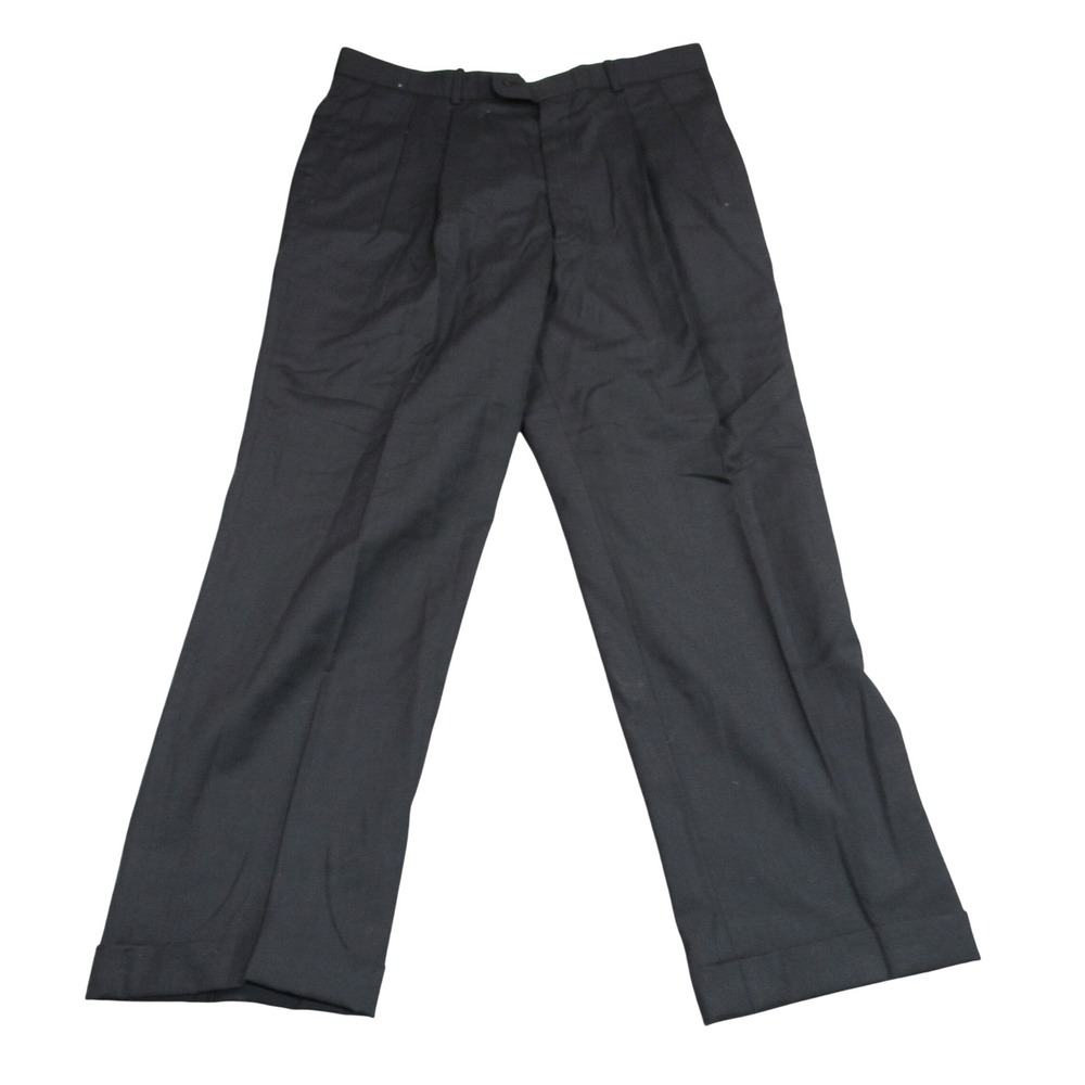 Greg Peters Mens 36x32 Black 100% Wool Double Pleated Cuffed Dress Pants